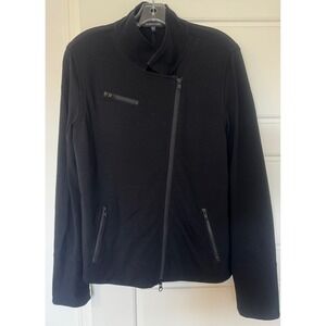 Eileen Fisher Black Asymmetrical Zip Moto Jacket Women Sz L Viscose Nylon Blend